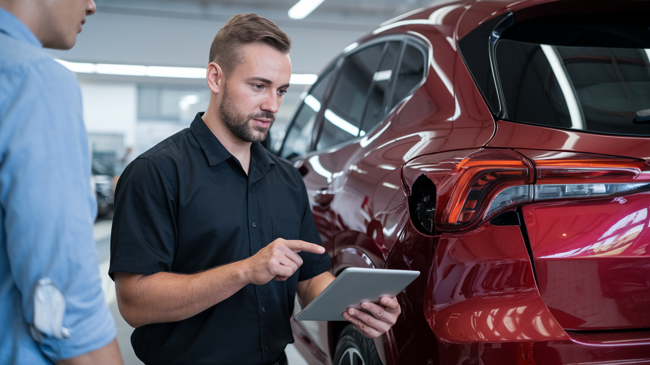 Zufriedener Kunde im Gespräch mit Mechaniker