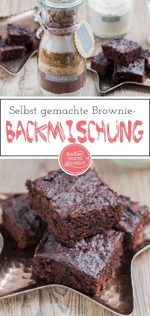 Nahaufnahme der geschichteten Zutaten im Glas, die Vorfreude auf die fertigen Brownies weckt.