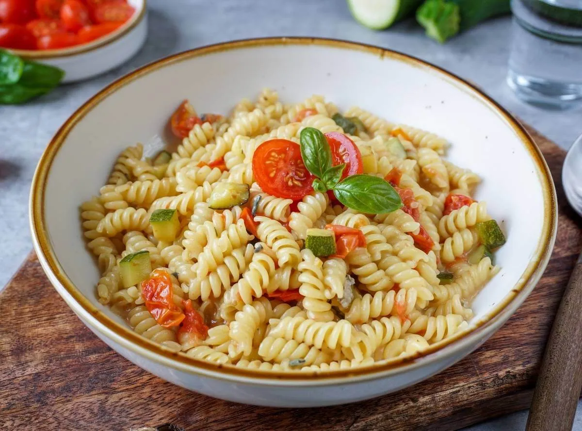 One Pot Pasta mit Zucchini, Tomate & Gorgonzola