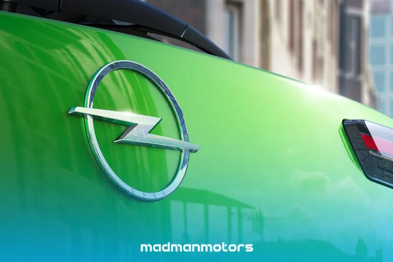 Opel Logo auf grünem Opel Auto