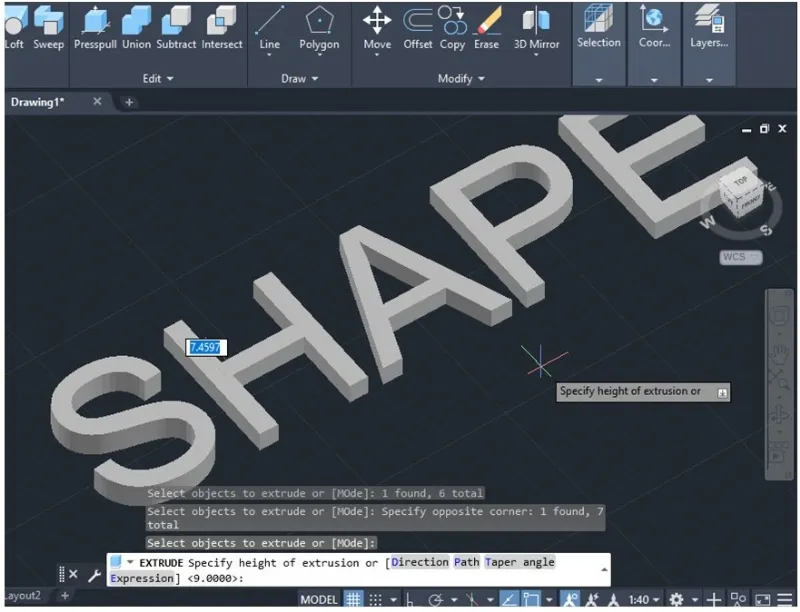 Positive oder negative Text-Extrusionshöhe