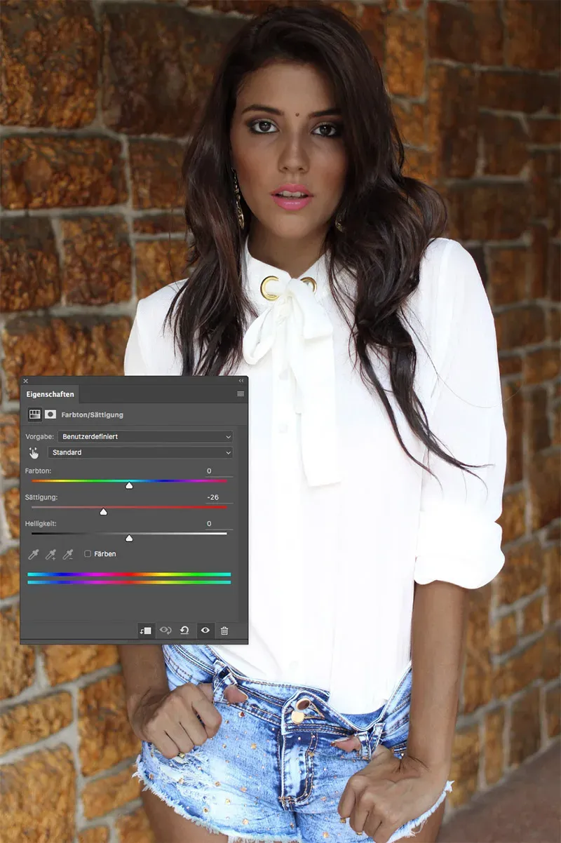 Reduzierung der Sättigung mit Farbton/Sättigung-Einstellungsebene