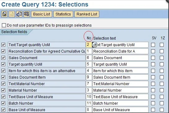 SAP Query Feldsequenz