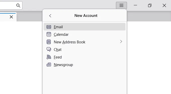 Schaltfläche "Neues Konto" in Thunderbird