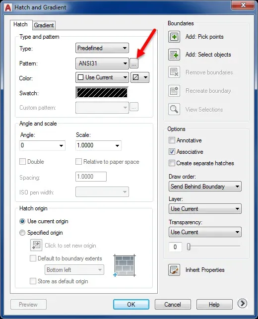 Schraffurmuster-Palette mit leerer benutzerdefinierter Registerkarte