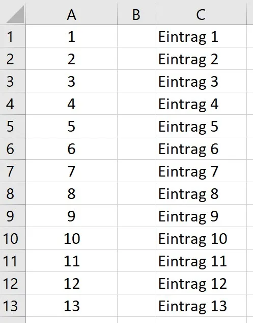 Screenshot der erzeugten einfachen Nummerierung
