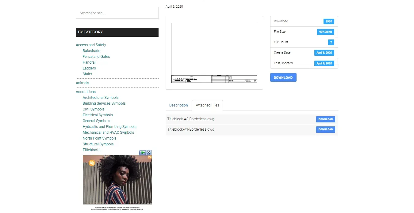 Screenshot der kostenlosen Titelblöcke auf der Website draftsperson.net