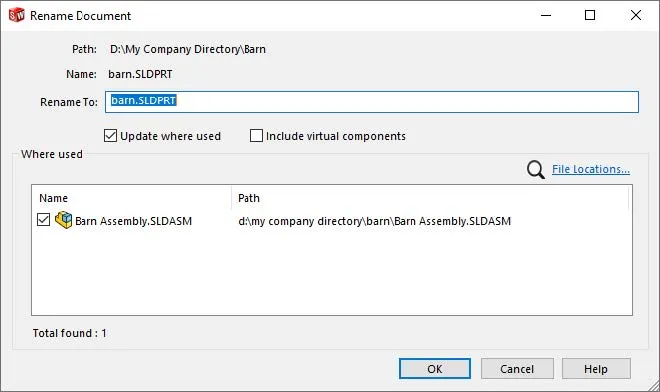 SOLIDWORKS Dateimanager Menü Dokument umbenennen
