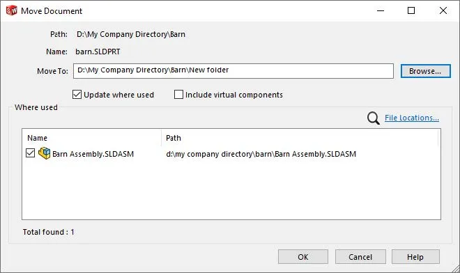 SOLIDWORKS Dateimanager Menü Dokument verschieben