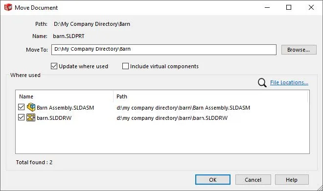 SOLIDWORKS Dateimanager Menü Wo verwendet