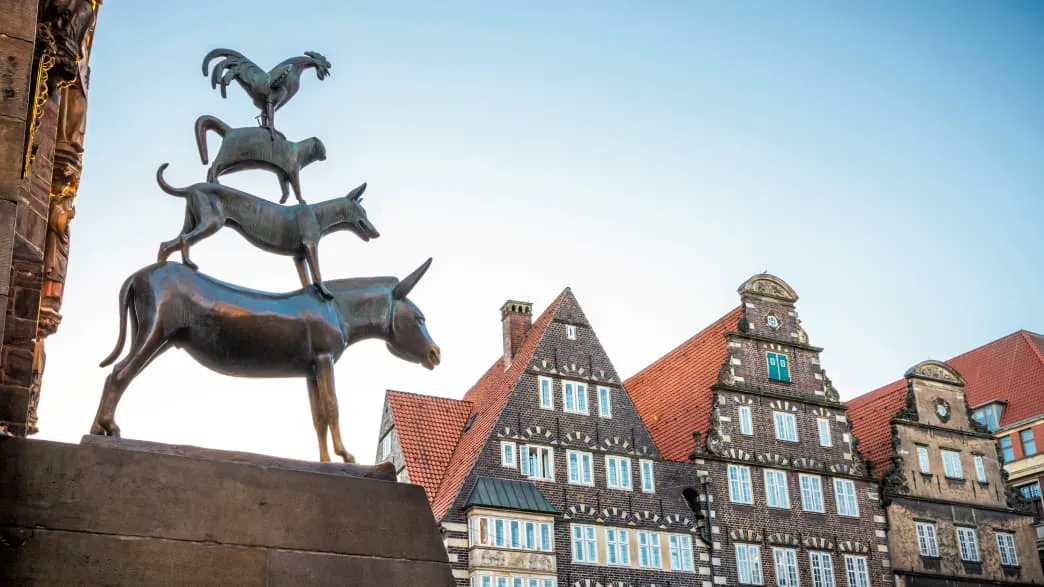 Statue der Bremer Stadtmusikanten in der Altstadt von Bremen
