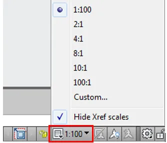 Statusleiste mit Maßstabsoptionen