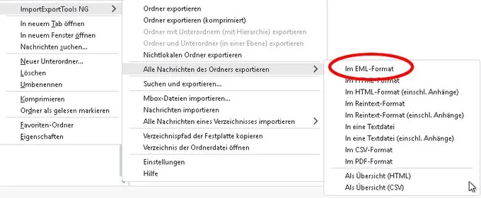 Thunderbird Add-On ImportExportToolsNG Export in EML-Dateien