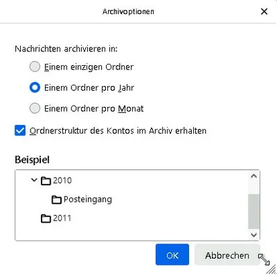 Thunderbird-Dialog Archivoptionen