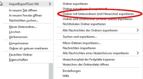 Thunderbird ImportExportToolsNG Ordner mit Unterordnern exportieren