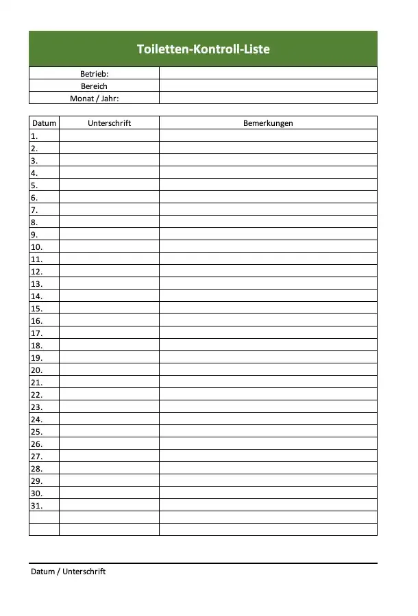 Toiletten-Reinigungs-Kontroll-Liste