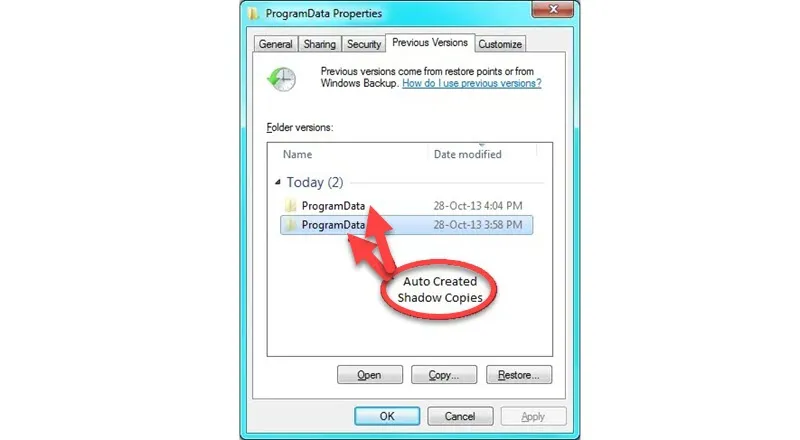 Verwendung von Volume Shadow Copies zur Wiederherstellung der Zeichnung