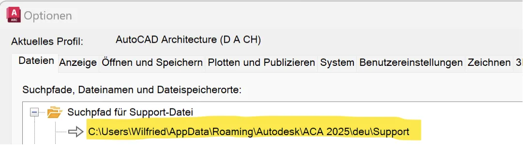 Vorbereitung des Pfads für die Schraffurdatei