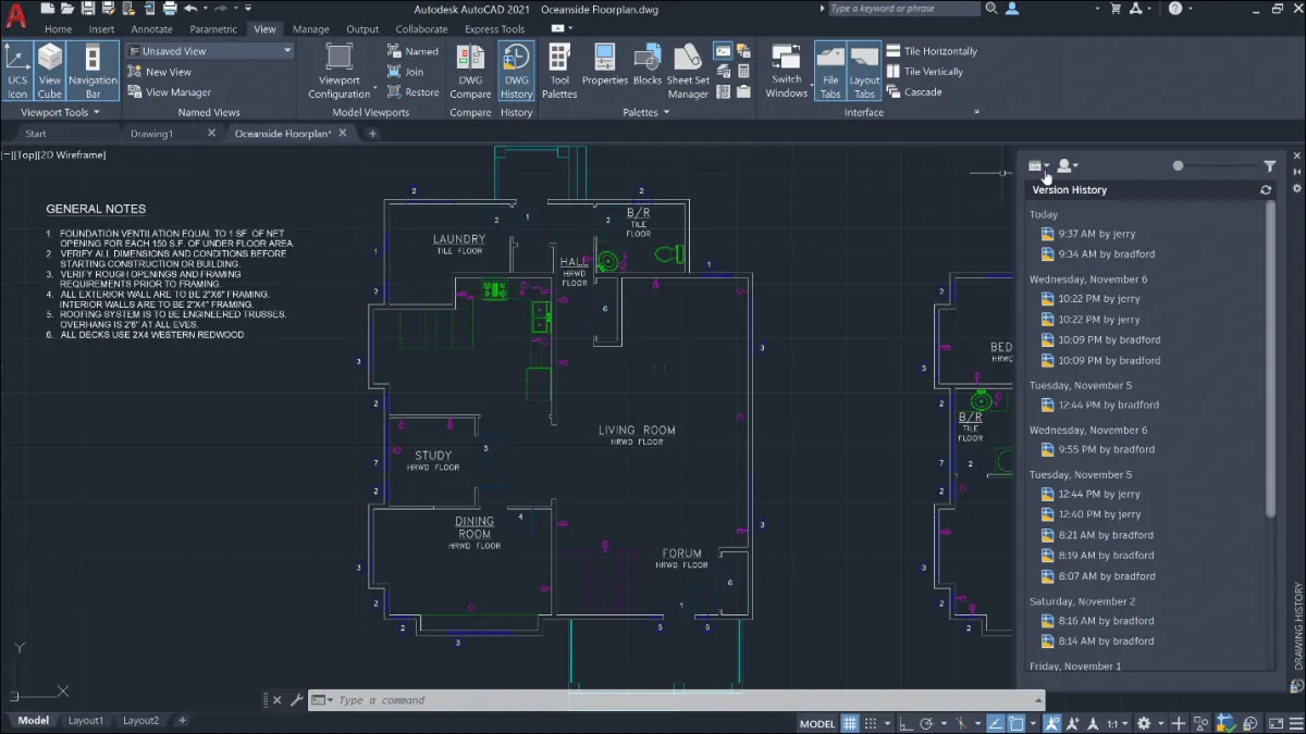 Zeichnungsverlauf in AutoCAD 2021