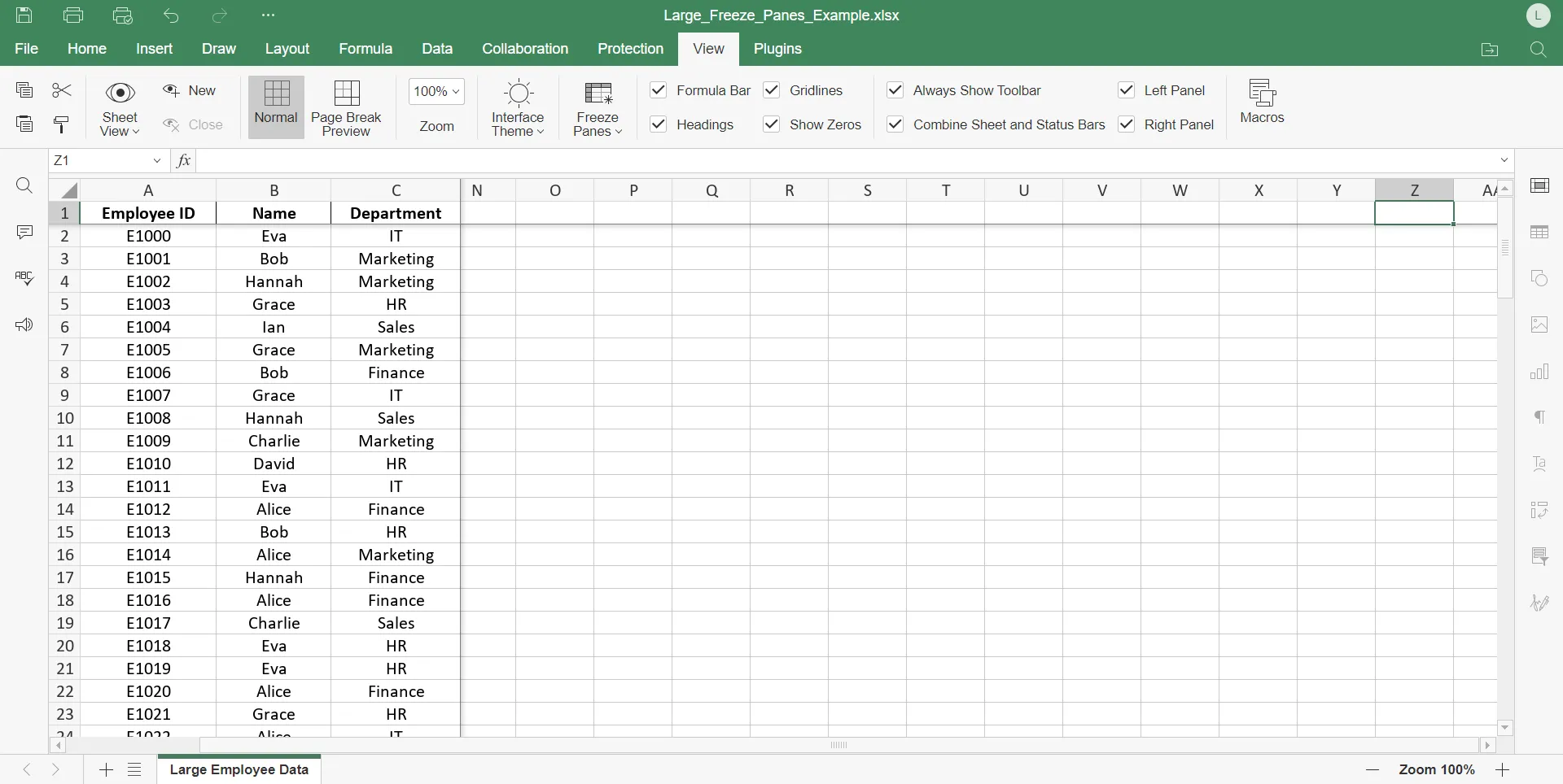 Zeilen und Spalten in Excel einfrieren