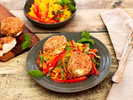 Ziegenkäse auf Gemüse-Reis-Pfanne Rezept