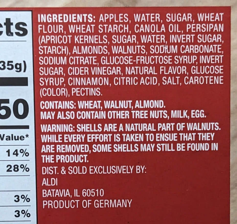 Zutaten im Apfel-Walnuss-Kuchen von Deutsche Kuche Aldi.