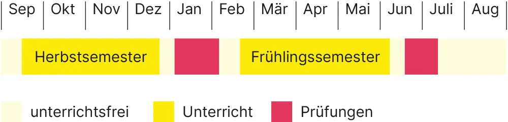 Zeitstrahl zur Veranschaulichung der Semesterstruktur